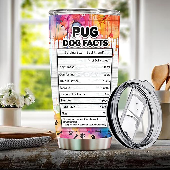 Gifts for Pug Lovers 20 Oz Stainless Steel Tumbler Travel Coffee Mug Gift Ideas for Pugs Dog Lovers Owners Funny Facts Water Bottle