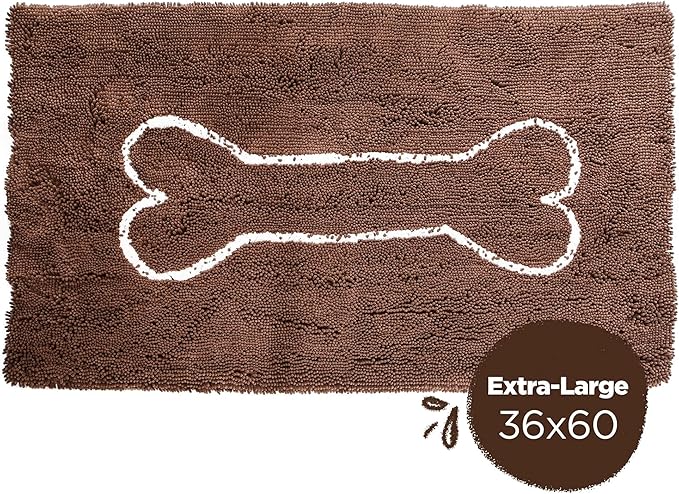 Soggy Doggy Doormat with Bone Design - Ultra Absorbent Microfiber Chenille Wet Dog Mat for Muddy Paws - Non-Slip and Machine Washable (Dark Chocolate/Oatmeal Bone, Extra-Large 36” x 60”)