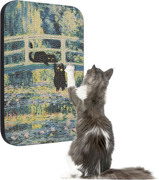 Art Cat Scratcher, Wall-Mountable Cat Scratching Board, Cat Wall Scratcher 16.7x11x1 Inch Cat Scratch Pad and Cat Scratchers for Indoor Cats Toy Furniture Protector（Lily Pond Bridge）