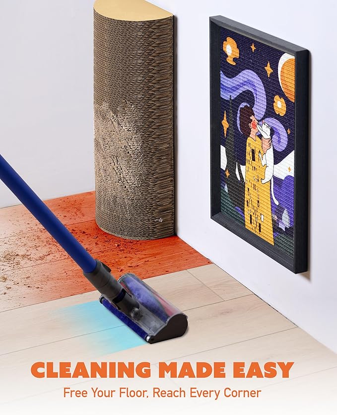 Decorative Wall Art Cat Scratcher for Vertical Scratching, 14"x20" Framed Sisal Scratch Pad Mat with Renter-Friendly No-Drill Wall Mounted Setup, Durable Alternative to Cardboard (The Cat Wave)