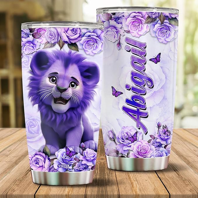 Personalized Lion Coffee Mug Cups Gifts For Women, Mom, Daughter, Lions Water Bottle Mothers Day Birthday Christmas Valentine Jewelry Style 20oz Stainless Steel Thermos Tumbler Cup With Lid