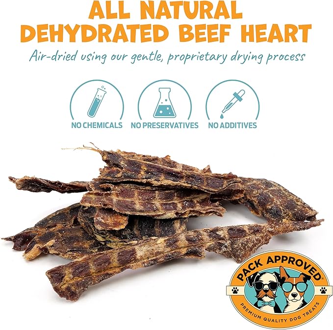 Beef Heart for Dogs - Dehydrated Beef Jerky Dog Treats - Single Ingredient Treat for Training or Reward - 100% Natural Treats - 3.5oz