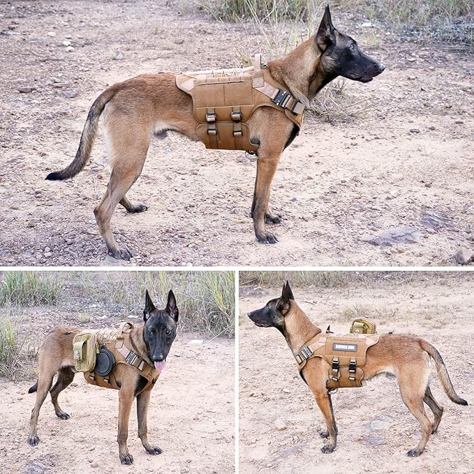 PETNANNY Tactical Service Dog Vest - No-Pull Emotional Support Harness with Hook & Loop Patches & Molle System for Training & Hunting (Khaki, Medium)