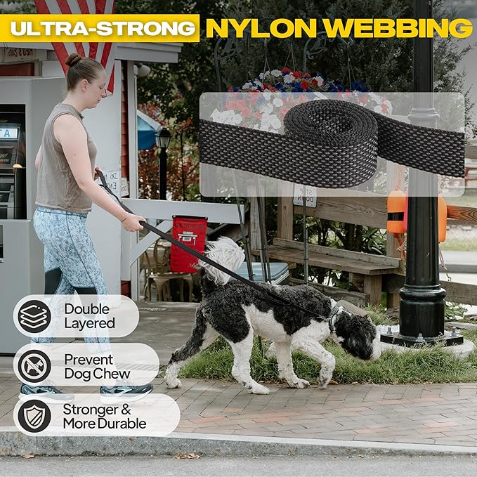 Fida 10ft Heavy Duty Dog Leash with 2 Comfortable Padded Handles, Traffic Handle & Advanced Easy Snap Hook, Reflective Walking Lead for Large, Medium & Small Breed Dogs, Black