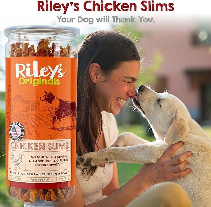 Riley's Chicken Sticks for Dogs - Natural USA Sourced Single Ingredient Dehydrated Real Meat Chicken Slims Jerky Treats, Made in The USA - 6 oz