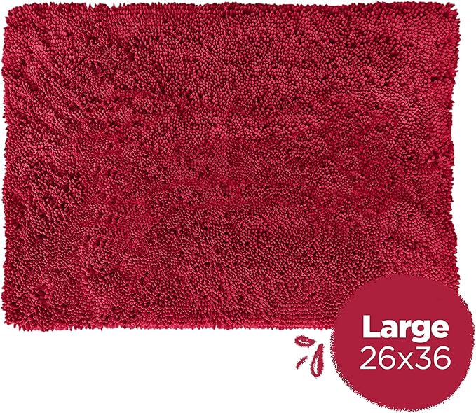 Soggy Doggy Doormat Plain Solid Color Design - Ultra Absorbent Microfiber Chenille Wet Dog Mat for Muddy Paws - Non-Slip and Machine Washable (Cranberry, Large 26” x 36”)