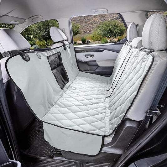 4Knines Dog Hammock for Cars, SUVs, and Small Trucks with Mesh Window (Regular, Grey) – Rear Seat Cover for 60/40 Split Bench w/Armrest & Seatbelt Access – Heavy Duty, Waterproof, Easy to Install