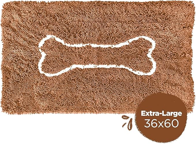 Soggy Doggy Doormat with Bone Design - Ultra Absorbent Microfiber Chenille Wet Dog Mat for Muddy Paws - Non-Slip and Machine Washable (Caramel Brown/Oatmeal Bone, Extra-Large 36” x 60”)
