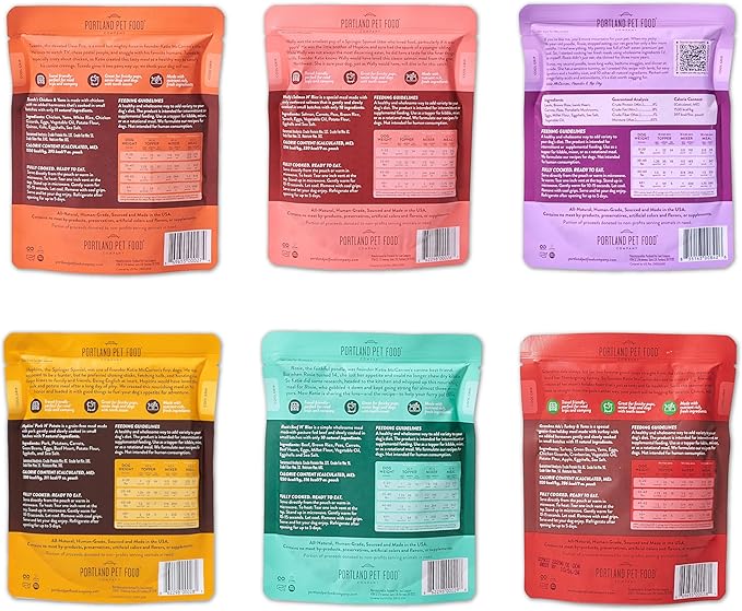 Portland Pet Food Company Fresh Dog Food Pouches - Human-Grade Topper Mix-Ins & Wet Pet Meals - Small & Large Breed Puppy & Senior Dogs - Gluten-Free Meal Toppers, Made in The USA - 6 Pack Variety