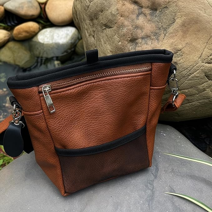 Large Dog Treat Pouch PU Leather with Clicker, Magnetic Clasp, Fits All Phones, 4 Cups, Hands-Free Pouches for Dog Training Treat Pouch, Built in Poop Bag Holder