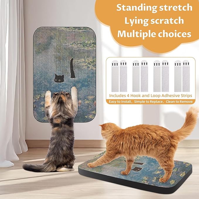 Art Cat Scratcher, Wall-Mountable Cat Scratching Board, Cat Wall Scratcher 16.7x11x1 Inch Cat Scratch Pad and Cat Scratchers for Indoor Cats Toy Furniture Protector（Water Lily Pond）