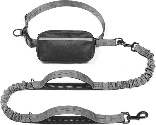 iYoShop Hands Free Dog Leash with Zipper Pouch, Dual Padded Handles and Durable Bungee for Walking, Jogging and Running Your Dog (Large, 25-120 lbs, Grey)