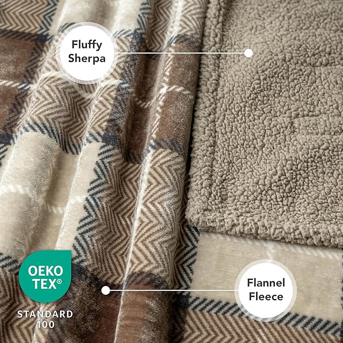 PetAmi Waterproof Dog Blanket for Small Medium Dog Puppy Cat Throw for Couch Cover Leakproof Protection, Sherpa Fleece, Reversible Soft Washable 29x40 Plaid Taupe