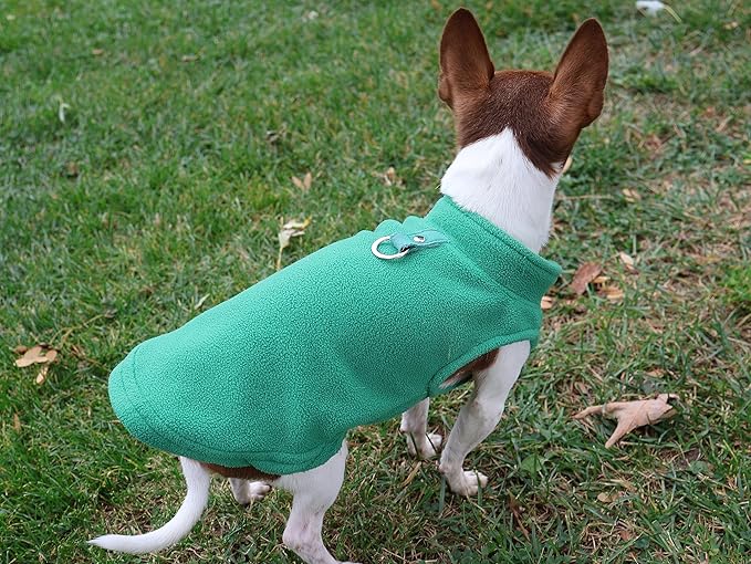 JACKO & CO - Fleece Vest Dog Sweater with Leash Ring - Soft, Warm & Lightweight Pullover Coat for Small & Medium Dogs, Puppies & Cats - Cozy Fall/Winter/Spring Pet Jacket (Green, XX-Large 25-35lbs)