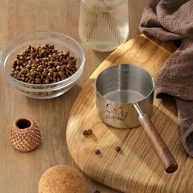 1 Cup Dog Cat Food Scoop, OHOLA Stainless Steel Dog Food Measuring Cup, Precision Scale Measurements (Stylish Pattern)