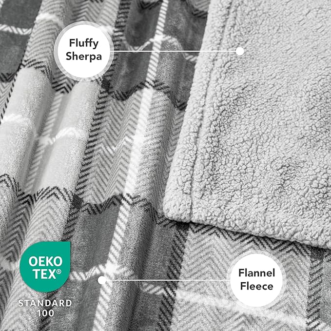 PetAmi Waterproof Dog Blanket for Medium Large Dog Puppy Cat Throw for Couch Cover Leakproof Protection, Sherpa Fleece, Reversible Soft Washable 60x40 Plaid Light Gray