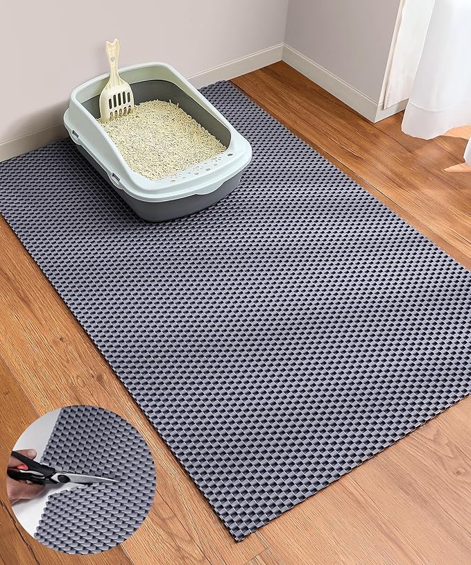 Cooyes Cat Litter Mat - Cut to Fit Any Place, 47"x35" Extra Large Litter Trapping Mat for Litter Box, Easy to Clean, Waterproof & Non-Slip Kitty Pad, Scatter Control to Protect The Floor (Grey)