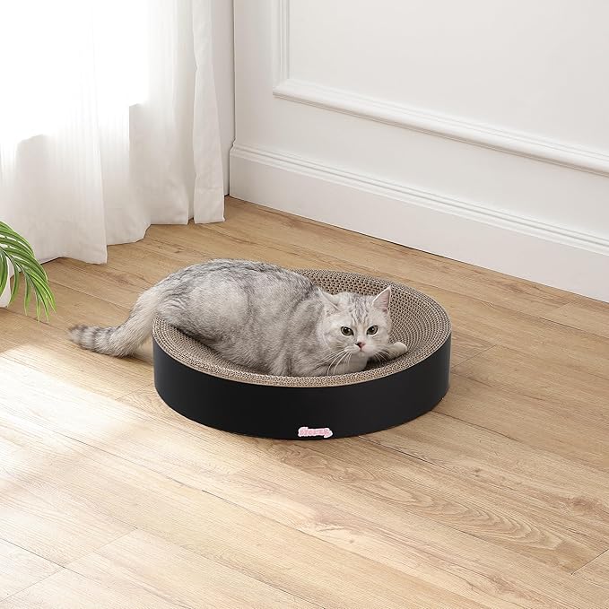 CSR1010H Nelson 20.13" Modern Cardboard Round Bowl Cat Scratcher with Catnip, Ink