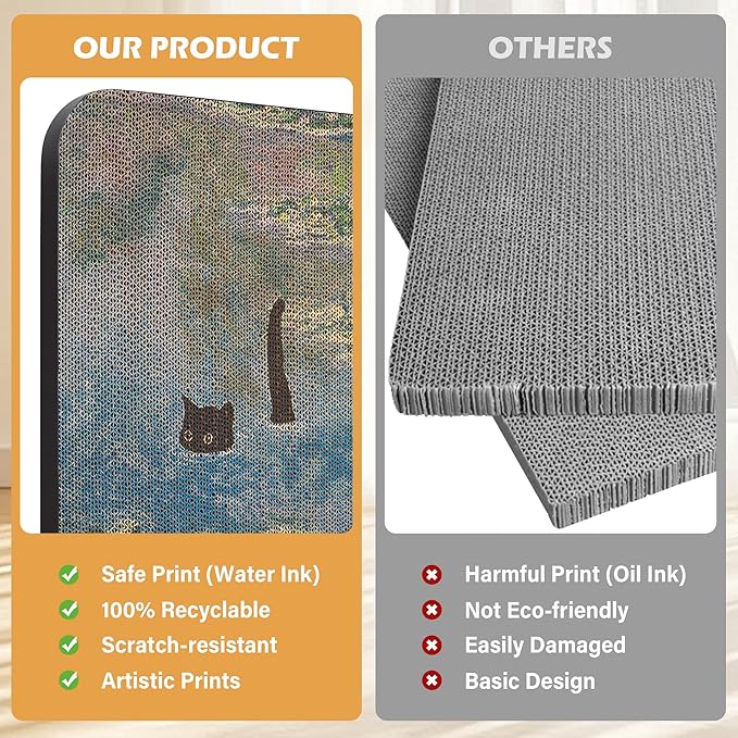 Art Cat Scratcher, Wall-Mountable Cat Scratching Board, Cat Wall Scratcher 16.7x11x1 Inch Cat Scratch Pad and Cat Scratchers for Indoor Cats Toy Furniture Protector（Water Lily Pond）