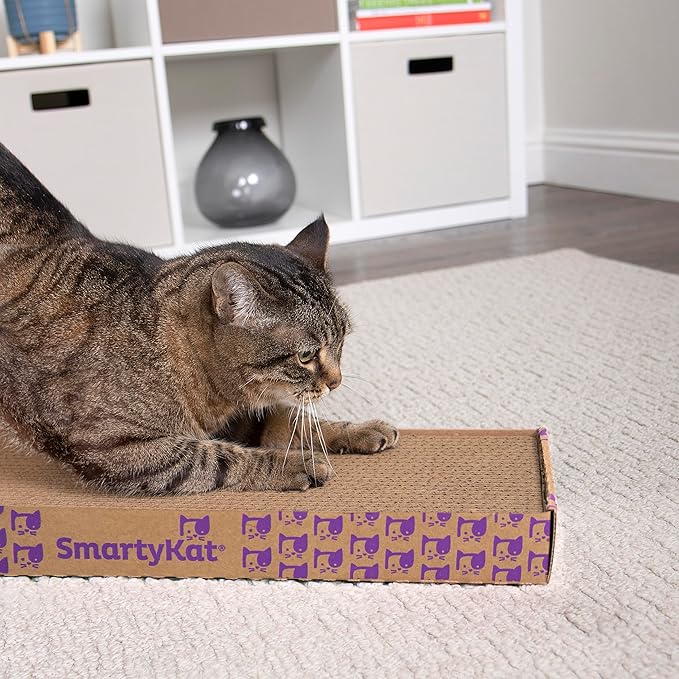 SmartyKat Super Scratcher Corrugated Cat Scratcher and Scratch Pad for Cats, Catnip Infused with Catnip, Scratchers for Indoor Cats and Kittens, Cardboard Scratching Post