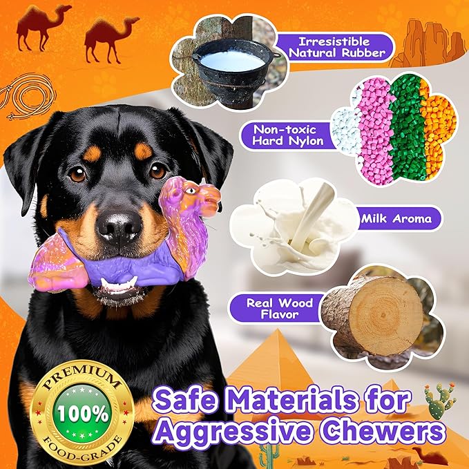 Tough Dog Toys for Aggressive Chewers, Durable Indestructible Nylon Dog Chew Toys for Large Medium Small Breeds, Squeaky Chew Toy for Puppy Teething, Interactive Dogs Toy Keep Them Busy (Wood Flavor)