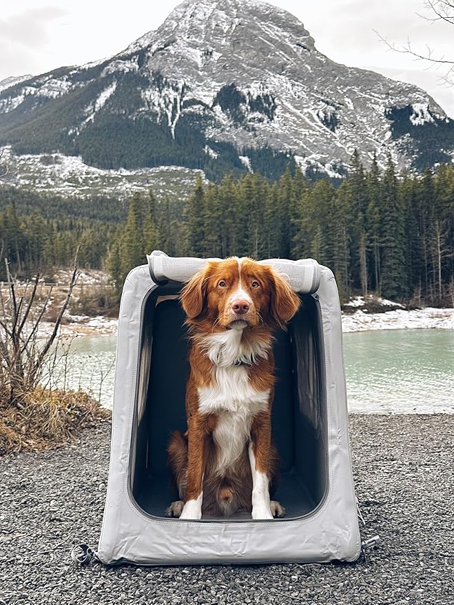 Diggs Enventur Large Inflatable Travel Dog Crate – Ultra-Light & Portable Dog Crate – Puncture-Resistant, Waterproof, Compact – Safe, Durable for Adventures & Travel - 40”L x 24”W x 30”H (Grey)