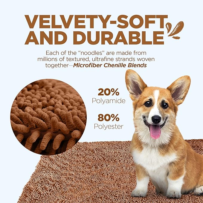 Soggy Doggy Doormat Plain Solid Color Design - Ultra Absorbent Microfiber Chenille Wet Dog Mat for Muddy Paws - Non-Slip and Machine Washable (Caramel Brown, Large 26” x 36”)