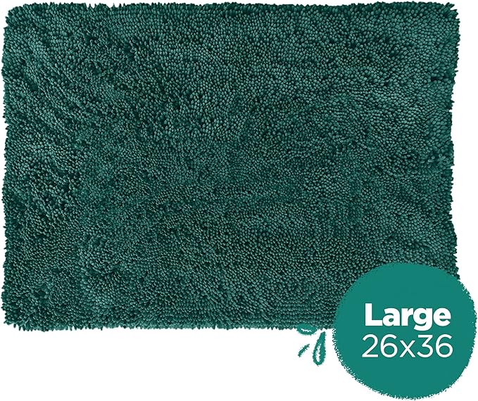 Soggy Doggy Doormat Plain Solid Color Design - Ultra Absorbent Microfiber Chenille Wet Dog Mat for Muddy Paws - Non-Slip and Machine Washable (Evergreen, Large 26” x 36”)