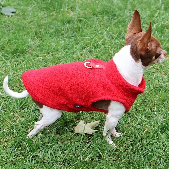 JACKO & CO - Fleece Vest Dog Sweater with Leash Ring - Soft, Warm & Lightweight Pullover Coat for Small & Medium Dogs, Puppies & Cats - Cozy Fall/Winter/Spring Pet Jacket (Red, Large 10-16lbs)
