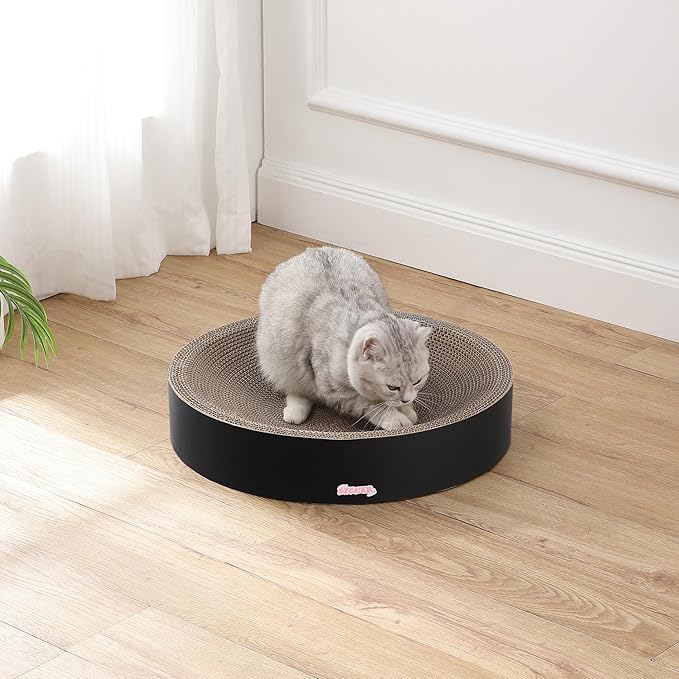 CSR1010H Nelson 20.13" Modern Cardboard Round Bowl Cat Scratcher with Catnip, Ink