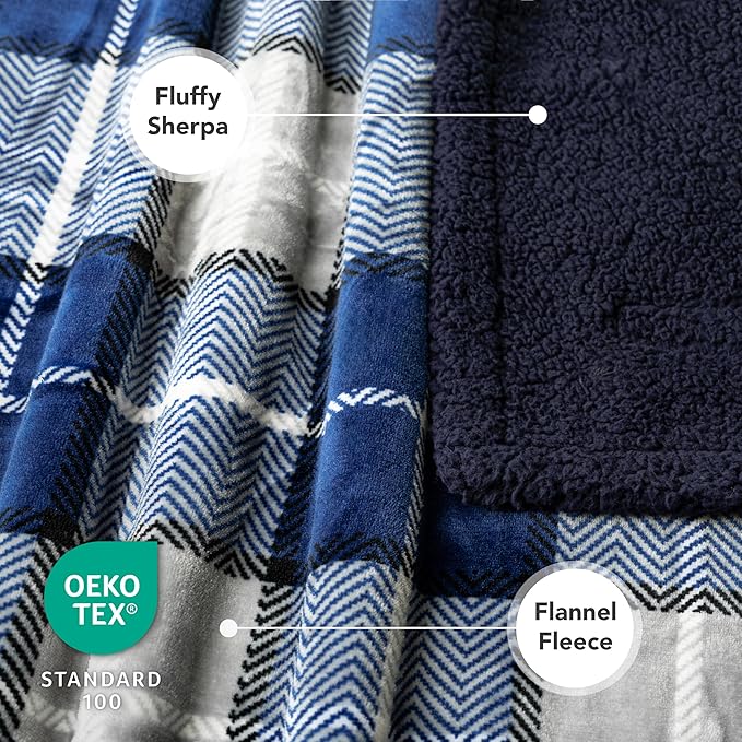 PetAmi Waterproof Dog Blanket for Medium Large Dog Puppy Cat Throw for Couch Cover Leakproof Protection, Sherpa Fleece, Reversible Soft Washable 60x40 Plaid Navy Blue