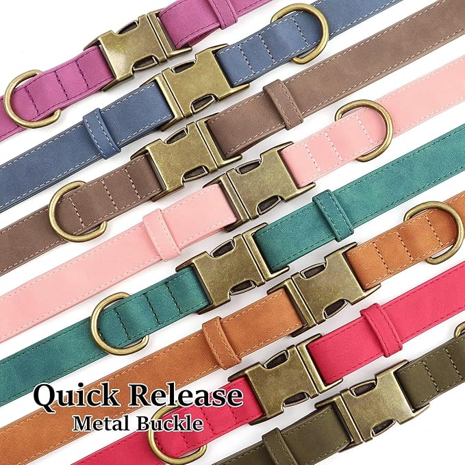 Didog Soft PU Leather Dog Collar, Stylish Quick Released Dog Collars for Large Dogs, Easy Clean Adjustable Pet Collar for Daily Walking, Blue, XL Fit 17-27" Neck