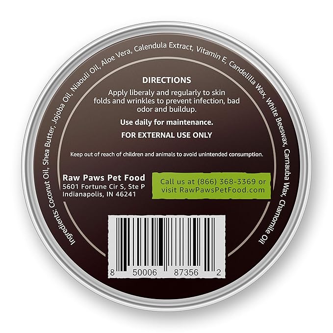 Raw Paws Wrinkle & Skin Balm - Value Size - (4-Ounce) - Natural Wrinkle Balm for Dogs, Paste for Bulldogs - Dog Cream for Face, Skin Fold Care for Dogs - Dogs Tail Pocket Cleaner, Dog Healing Ointment