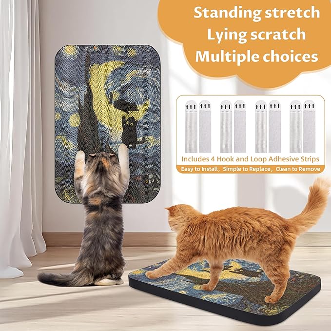 Art Cat Scratcher, Wall-Mountable Cat Scratching Board, Cat Wall Scratcher 16.7x11x1 Inch Cat Scratch Pad and Cat Scratchers for Indoor Cats Toy Furniture Protector（Starry Night）
