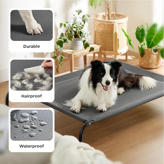 Bedsure Outdoor Elevated Dog Bed Medium Size Dog, Portable Indoor & Outdoor Cooling Raised Cot Pet Hammock Bed with Skid-Resistant Feet, Frame with Breathable Mesh, Black, 43 inches