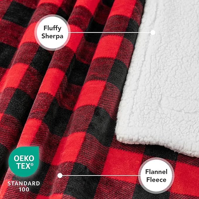 PetAmi Waterproof Dog Blanket for Medium Large XL Dog Puppy Cat Throw for Couch Cover Leakproof Protection, Sherpa Fleece, Reversible Soft Washable 80x60 Checker Plaid Red