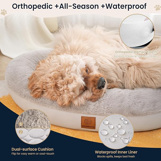 Round Donut Dog Bed – Luxury Orthopedic Dog Beds with Memory Foam – Calming Bolster Pet Bed, Water-Resistant, Washable Plush Cover, Premium Zipper – Small Dogs & Cats (21 Inches)