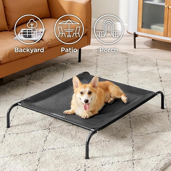 Bedsure Outdoor Elevated Dog Bed Medium Size Dog, Portable Indoor & Outdoor Cooling Raised Cot Pet Hammock Bed with Skid-Resistant Feet, Frame with Breathable Mesh, Black, 43 inches