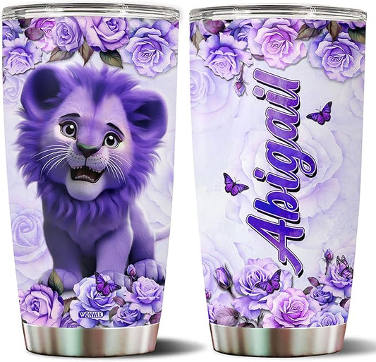 Personalized Lion Coffee Mug Cups Gifts For Women, Mom, Daughter, Lions Water Bottle Mothers Day Birthday Christmas Valentine Jewelry Style 20oz Stainless Steel Thermos Tumbler Cup With Lid