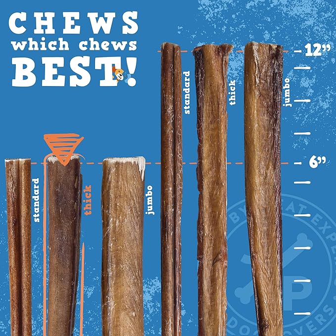 Jack&Pup 6-inch Bully Sticks for Large Dogs (20 Pack) All Natural Thick Bully Sticks for Dogs, Single Ingredient Long Lasting Pizzle Sticks