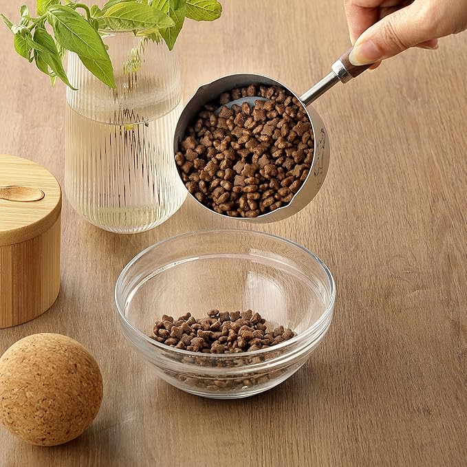 1 Cup Dog Cat Food Scoop, OHOLA Stainless Steel Dog Food Measuring Cup, Precision Scale Measurements (Stylish Pattern)