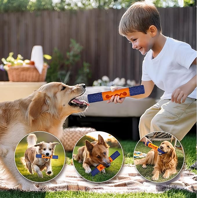 Stick Interactive Dog Toy 9” in Outdoor Dog Toy for Aggressive Chewers Tough Natural Rubber Chew Toys (Red&Yellow)