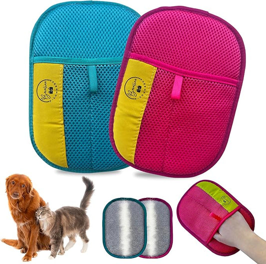 Electrostatic Hair Removal Gloves - Pet Hair Removal Mitt for Cats & Dogs, Reusable Dog Fur Remover & Cat Grooming Gloves, Double Color Bundle (Fuchsia & Turquoise, 2 Pcs)