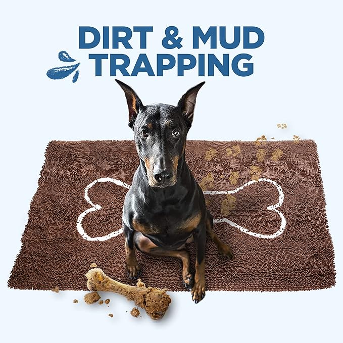 Soggy Doggy Doormat with Bone Design - Ultra Absorbent Microfiber Chenille Wet Dog Mat for Muddy Paws - Non-Slip and Machine Washable (Dark Chocolate/Oatmeal Bone, Extra-Large 36” x 60”)