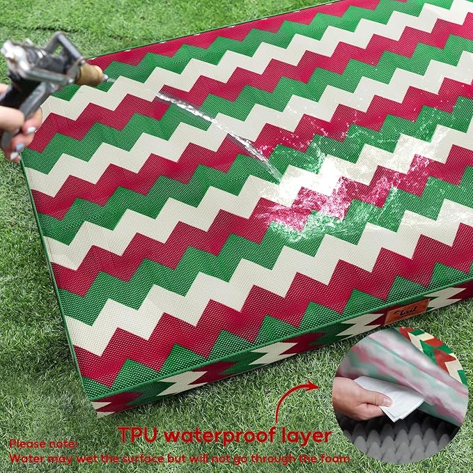 Outdoor Extra Large Dog Bed, Christmas Waterproof Dog Bed for Large Dogs, Egg Crate Foam XL Pet Bed with Removable Washable Oxford Cooling Cover, Stripe