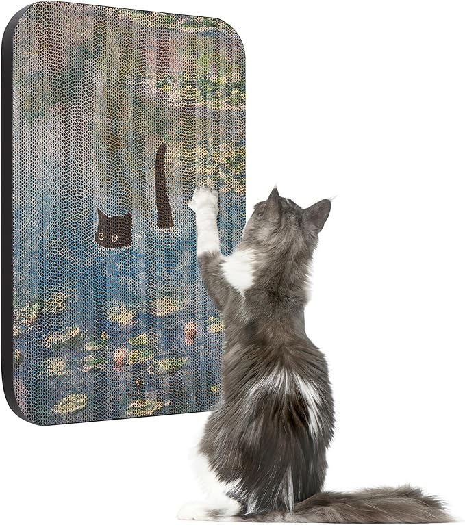 Art Cat Scratcher, Wall-Mountable Cat Scratching Board, Cat Wall Scratcher 16.7x11x1 Inch Cat Scratch Pad and Cat Scratchers for Indoor Cats Toy Furniture Protector（Water Lily Pond）