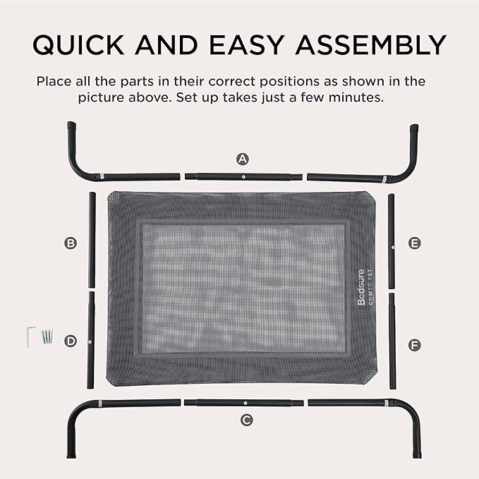 Bedsure Outdoor Elevated Dog Bed Medium Size Dog, Portable Indoor & Outdoor Cooling Raised Cot Pet Hammock Bed with Skid-Resistant Feet, Frame with Breathable Mesh, Black, 43 inches