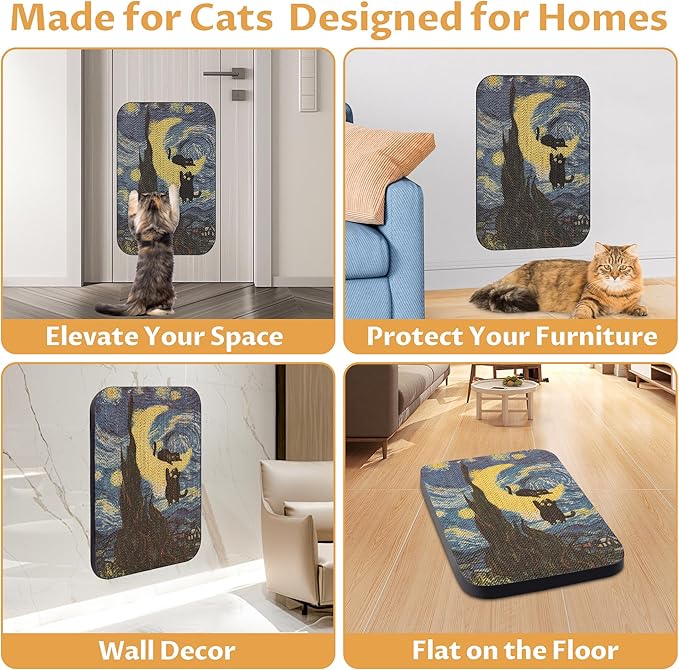 Art Cat Scratcher, Wall-Mountable Cat Scratching Board, Cat Wall Scratcher 16.7x11x1 Inch Cat Scratch Pad and Cat Scratchers for Indoor Cats Toy Furniture Protector（Starry Night）