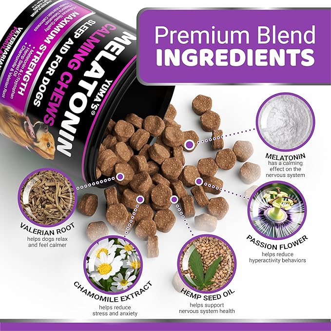 Melatonin for Dogs - 170 Melatonin Chews for Small and Large Dogs - Puppy Sleep Aid - Natural Calming Treats for Stress Anxiety Relief - Canine Sleeping Pills - Thunder, Fireworks, Chewing, Barking