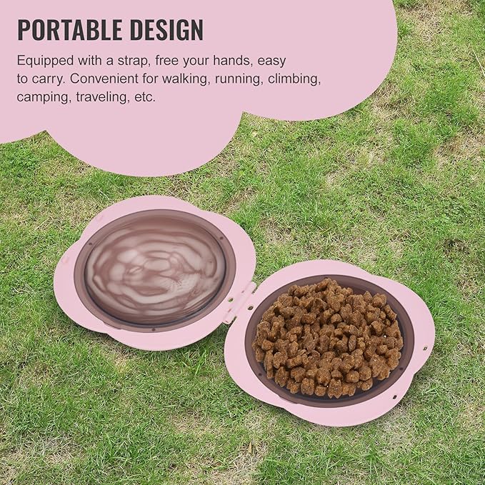 Portable Dog Bowls Travel Pet Bowls Food and Water Feeder, Pet Cats Puppies Feeding Watering Dish for Walking, Parking, Traveling, Camping (Pink)